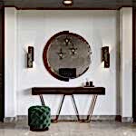 Contemporary sideboard table / lacquered wood / metal base / rectangular